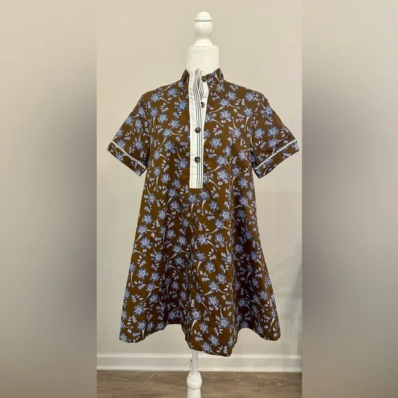 Floral Brown and Blue Dress - Picture 1 of 3